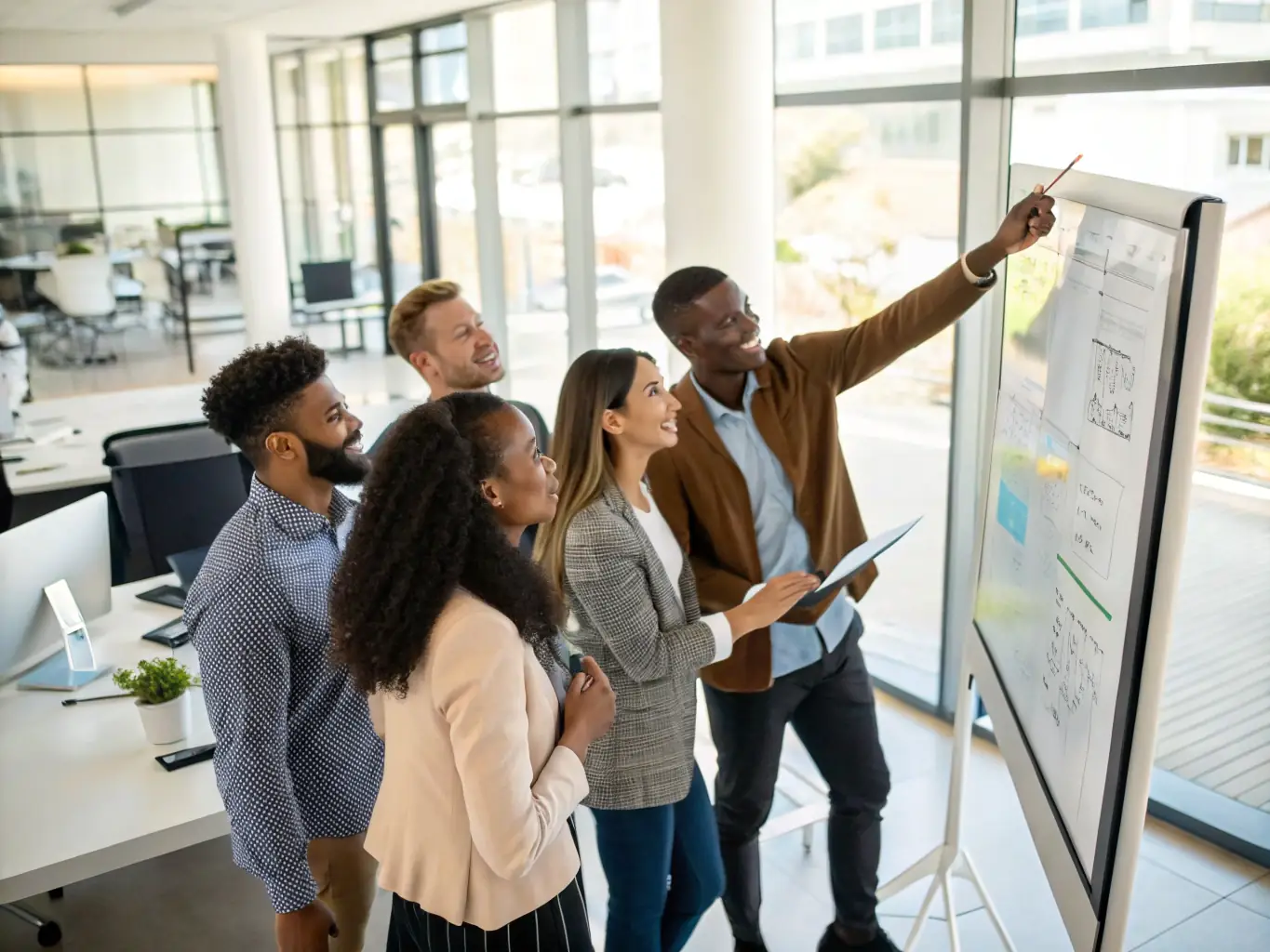 A team of consultants brainstorming and developing new business opportunities for a client in the automotive industry.